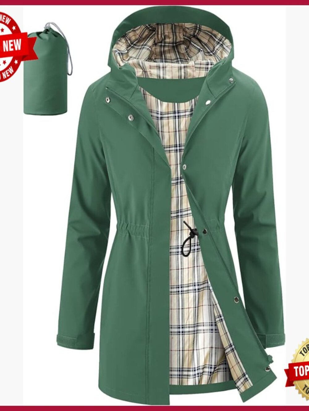 Packable Long Raincoat Hooded Trench Coat Waterproof Windproof Lightweight